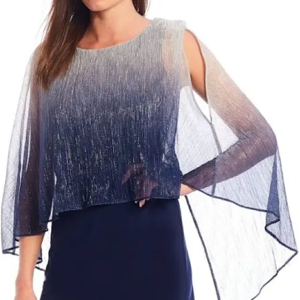 NWT SLNY WOMENS METALLIC CAPE MINI TWO PIECE DRESS navy silver size 18 New - Picture 10 of 14